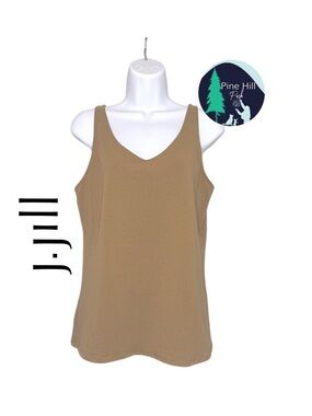 J Jill Perfect Reversible Tank Cami Petite LP Beige Cotton V-Neck Scoop Neck EUC
